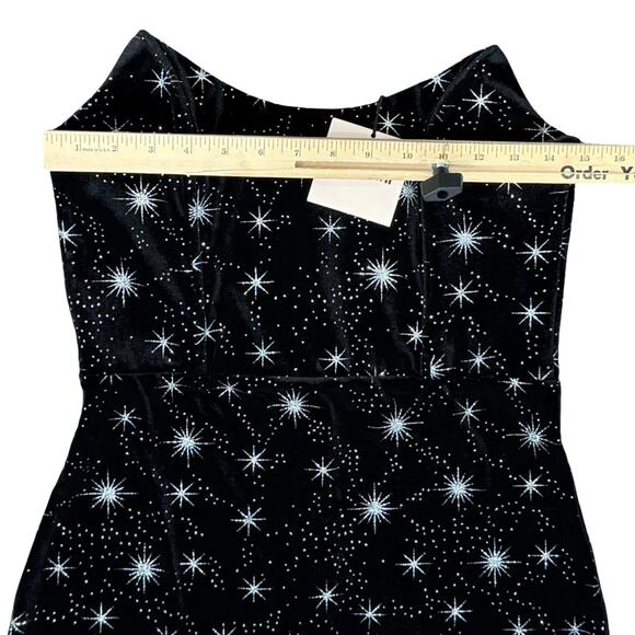 Superdown Black Silver Atomic Star Velvet Metallic Strapless Dress Sz M NEW Tags - Picture 5 of 10